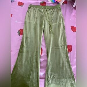 Green Satin Wide-Leg Pants
